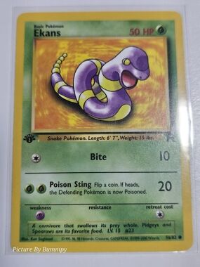 #16 Pokemon 1st Edition Ekans card from the Team Rocket set, numbered 56/82.